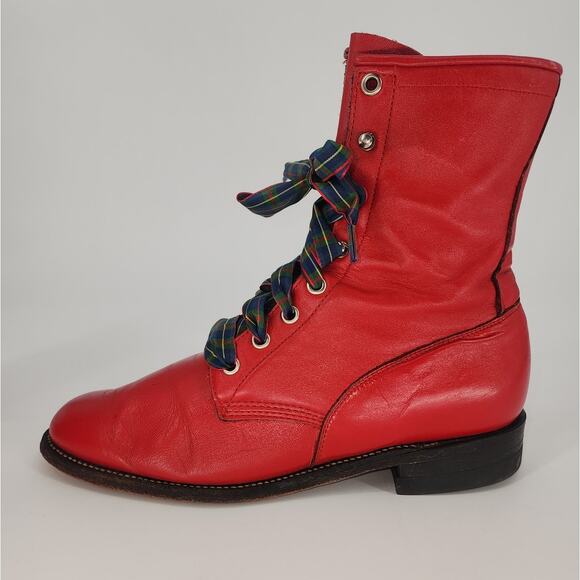 Vintage Justin Red Leather Lace-Up Boots Women’s 7.5B - Picture 7 of 16